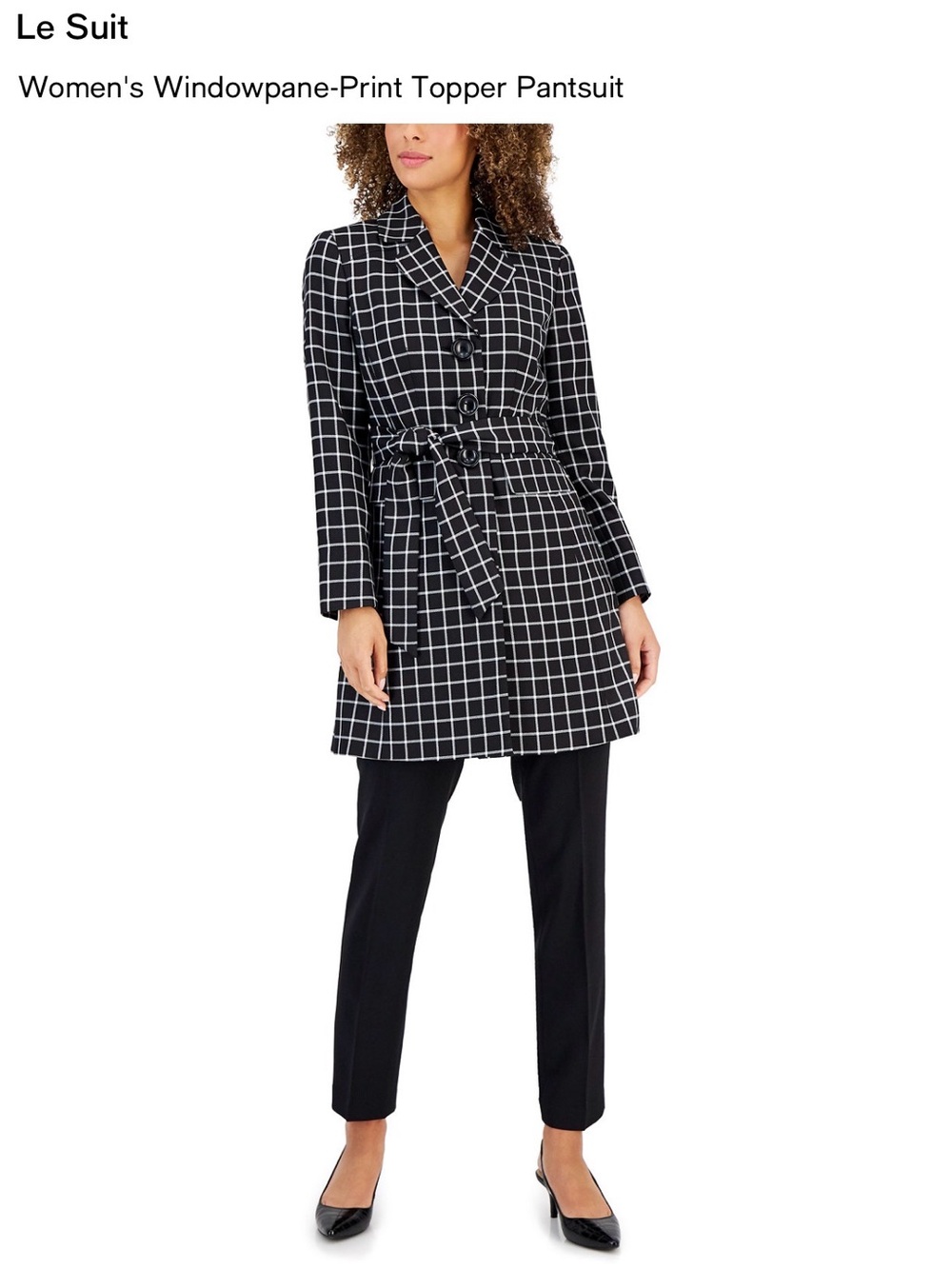 Le Suit Navy Windowpane Belted Topper and Pants set